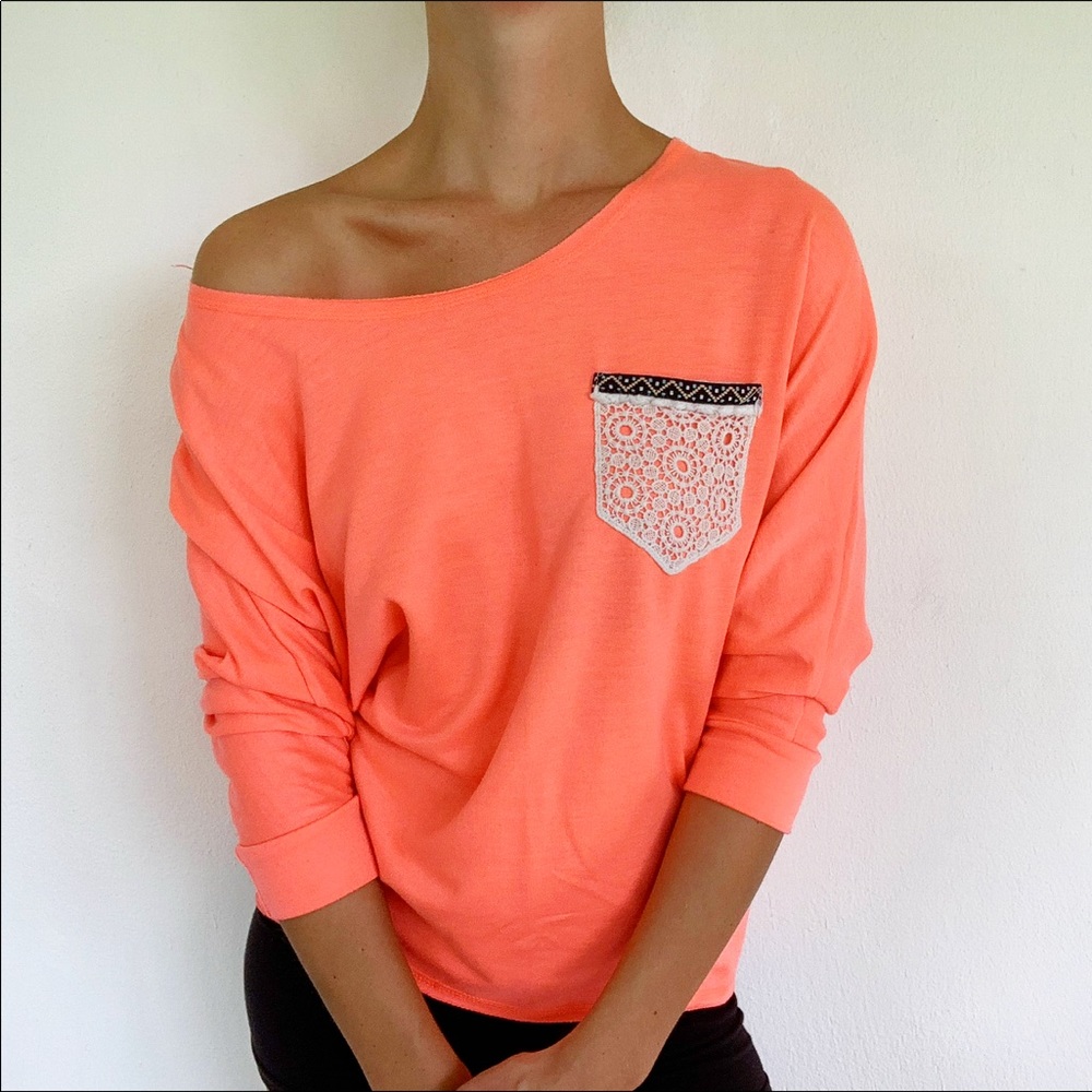 Sz Med bright orangey Off-shoulder top